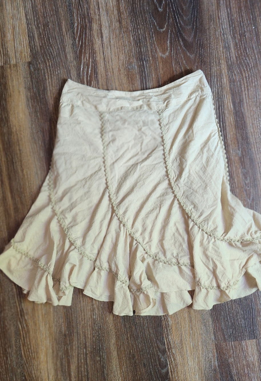 a.n.a Tan Ruffled Tiered Midi Skirt Woman Sz 14 100% Cotton Boho Vintage